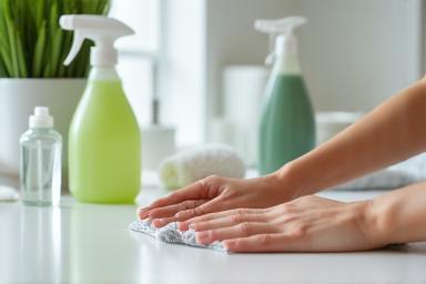 Person cleaning with eco-friendly products